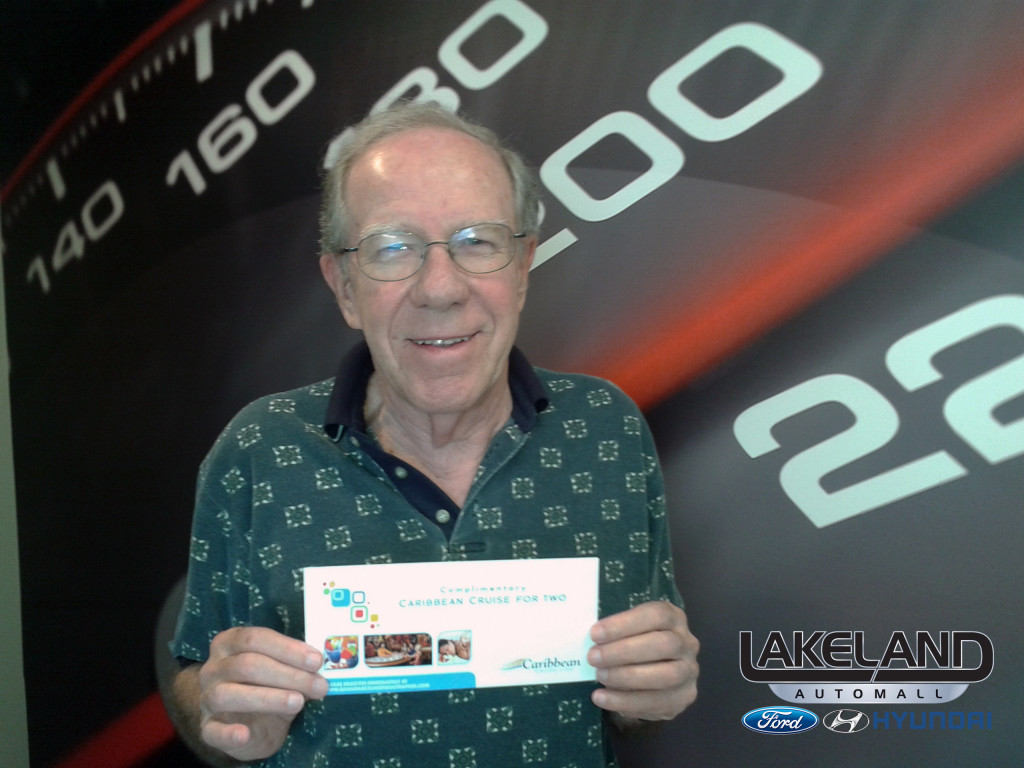 David Gill Wins a cruise for 2 during Lakeland Automalls "Test Drive your Way to the Caribbean" promotion.